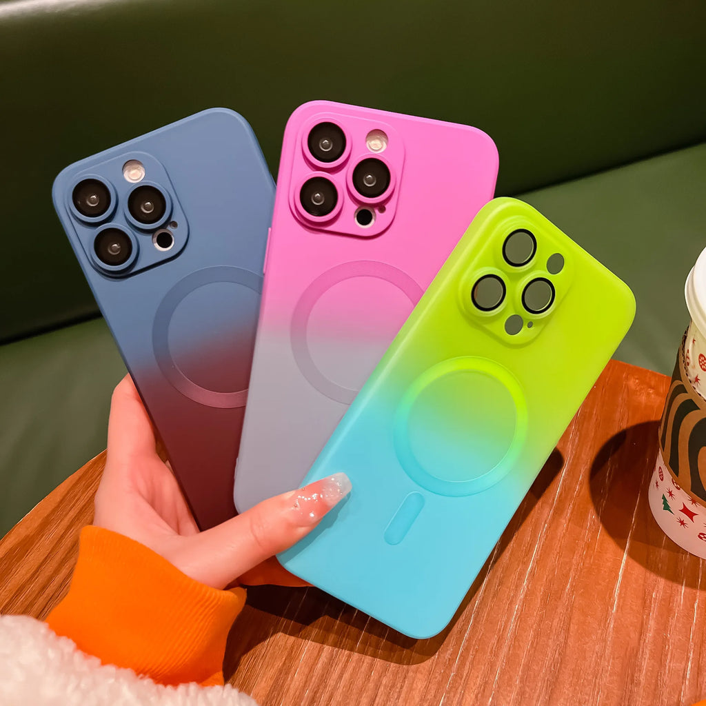 Luxury For Magsafe Gradient Silicone Multicolour Shockproof Case for iPhone 15 16 14 13 12 11 Pro Max E Wireless Charging Cover