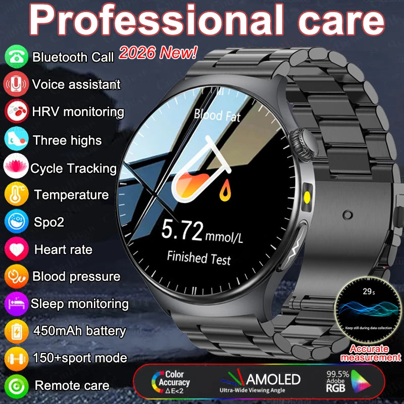 2026 Fashion New Expert level Health Smart Watch Men ECG+PPG Laser Monitor Uric Acid Blood Fat Blood Pressure HD Call Smartwatch