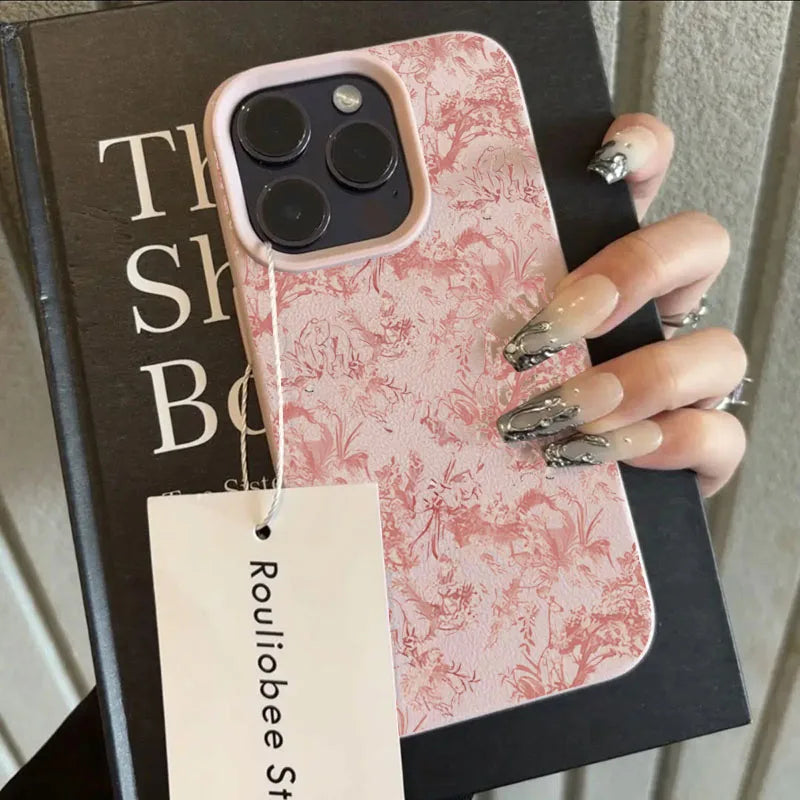 Pink Floral Lichee Pattern For IPhone 17 17Air 16 15 14 13 12 11 Pro Max Case Silicone Cover For IPhone 16 15 14 Plus Case