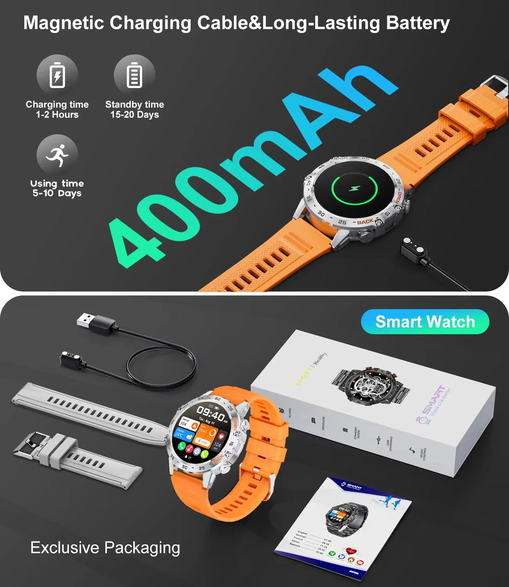 LIGE 1.39 Inch HD Bluetooth Call Smart Watch Men Fitness Tracker Blood Oxygen Health Monitor 400mAh Smartwatch 100+ Sport Modes