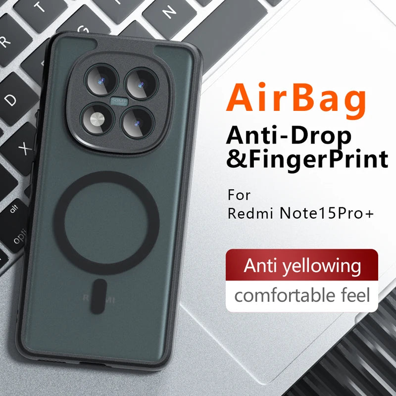 For Xiaomi Redmi Note 15 Pro Plus 5G Case Shockproof Magnetic Matte PC+TPU Anti-fingerprint Translucent Cover for Note15 Pro