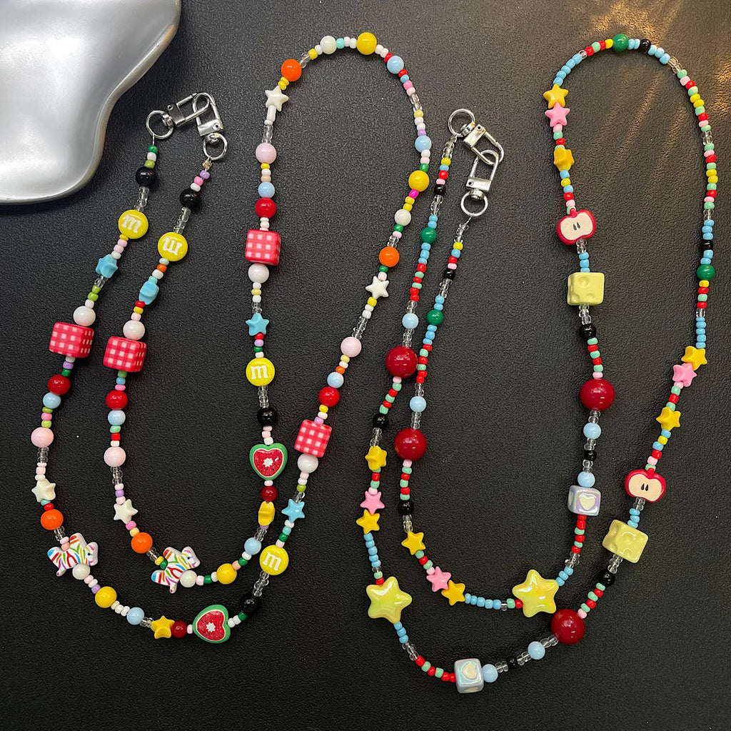 Colorful Bamboo Beads Diagonal Chain Girl Chain Halter Neck Lanyard Chain Shoulder Strap Bag Chain Crossbody Mobile Phone Chain