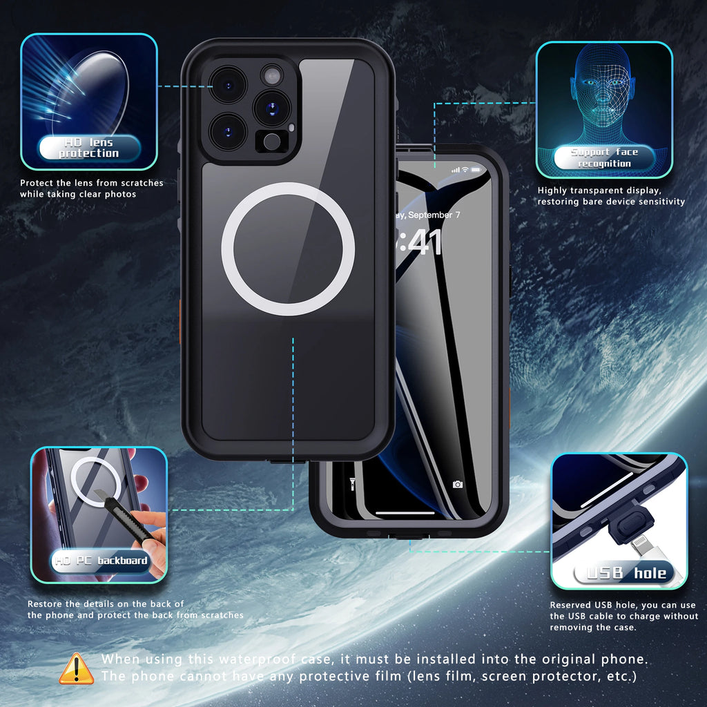 Shellbox Professional Waterproof Phone Case 360° Shockproof and Dustproof IP68 (Compatible with iPhone 17 Pro/16/15/14/13)