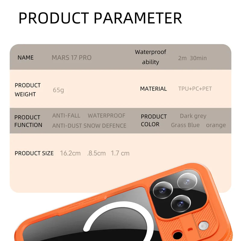 360 Degree Fully Protected Shock, Dust, And Snow Resistant IP68 Waterproof Phone case Suitable for iPhone 17Air 17 Pro max