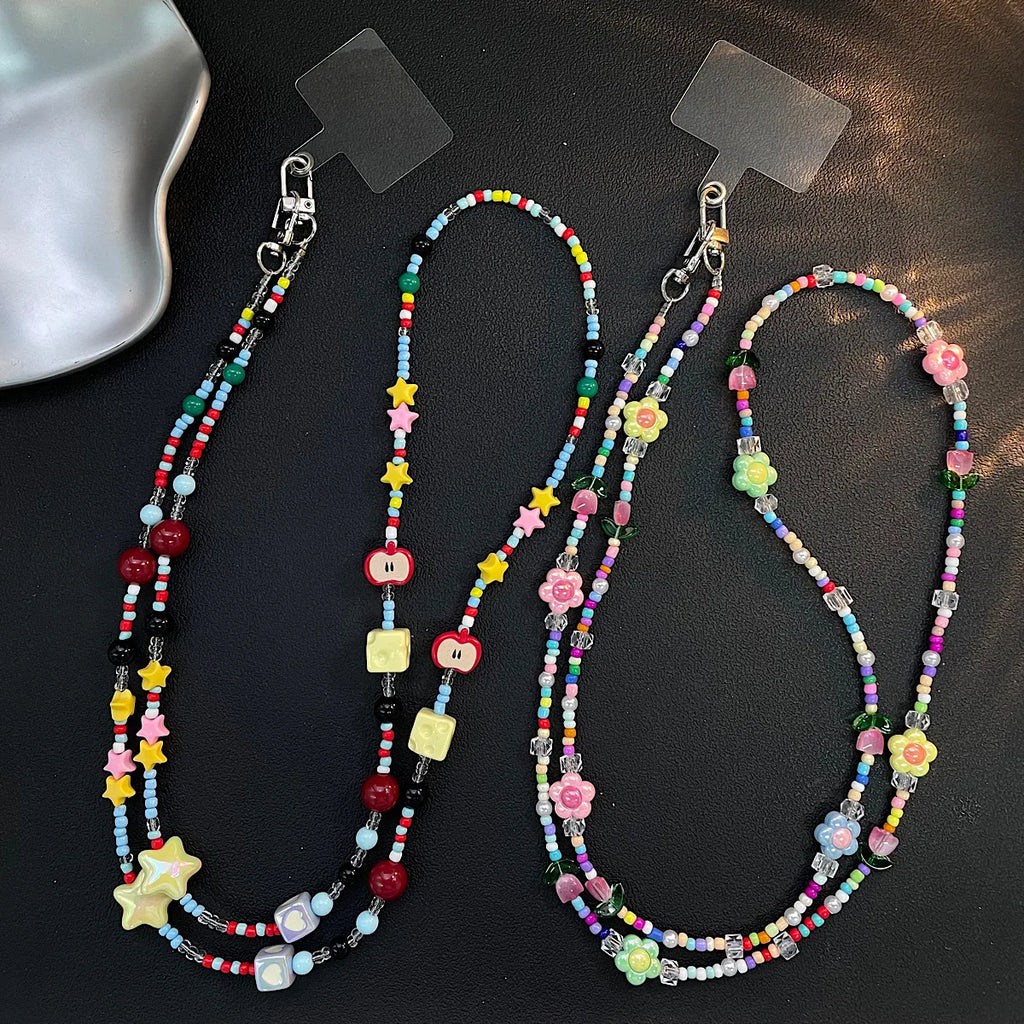 Colorful Bamboo Beads Diagonal Chain Girl Chain Halter Neck Lanyard Chain Shoulder Strap Bag Chain Crossbody Mobile Phone Chain
