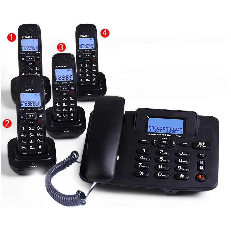 Cordless Answering Machine 2.4G Corded Phone Handset Office Home Hotel Long Range Wireless Telephone 1-4 Handsets Table Phone