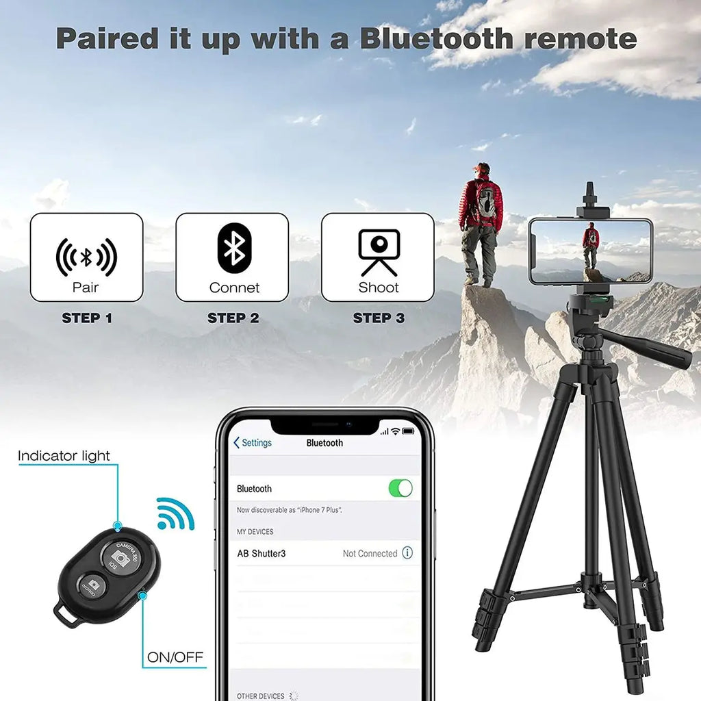 Mobile Tripod for Phone Lightweight Camera Tripod Stand with Bluetooth Selfie Remote Phone Holder for Youtube Video Photography