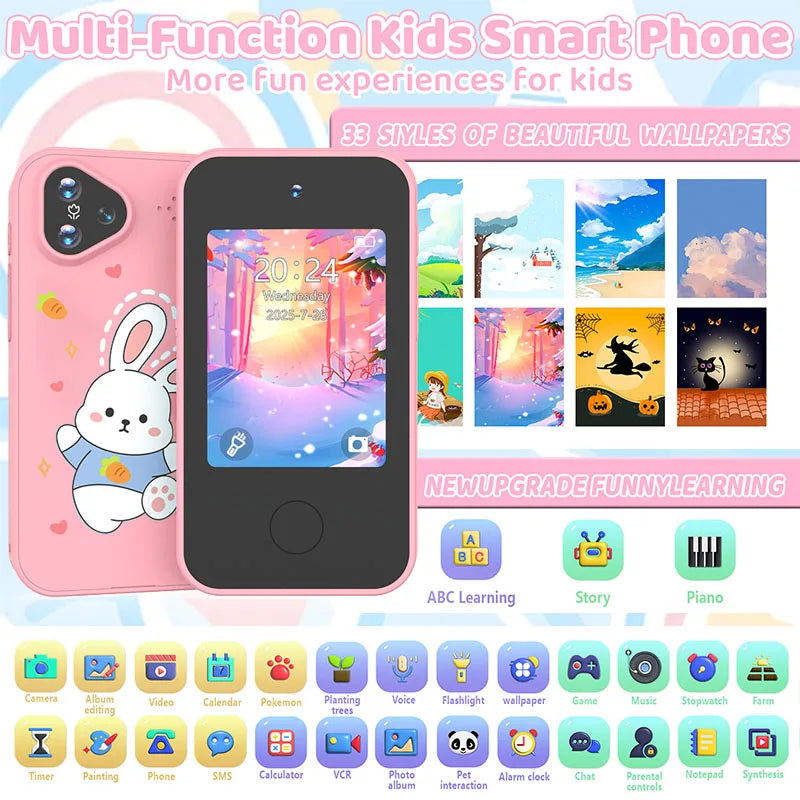 This children's smart early education toy phone features storytelling, music playback, and photo-taking functions.