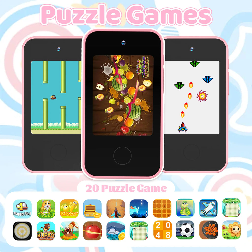 This children's smart early education toy phone features storytelling, music playback, and photo-taking functions.