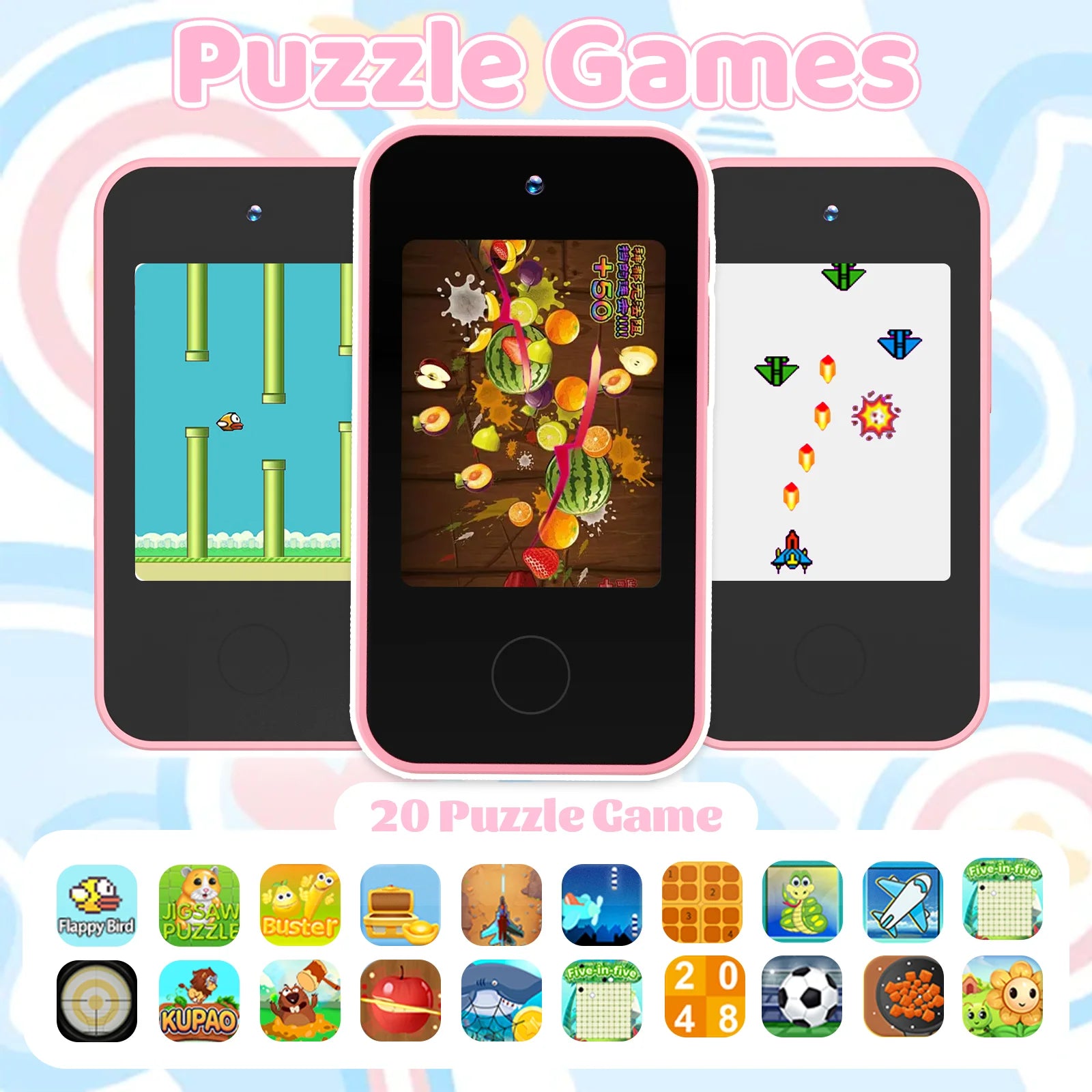 This children's smart early education toy phone features storytelling, music playback, and photo-taking functions.