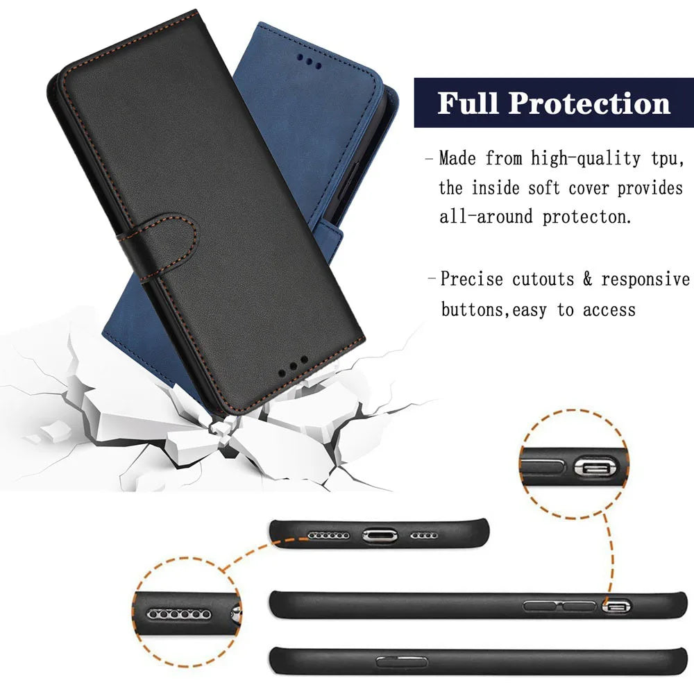 Solid Color Flip Leather Case For OPPO A16 A17 A37 A18 A57 A58 A60 A78 A94 A98 A74 A93 A54 A55 5G 4G A52 A72 Wallet Stand Cover