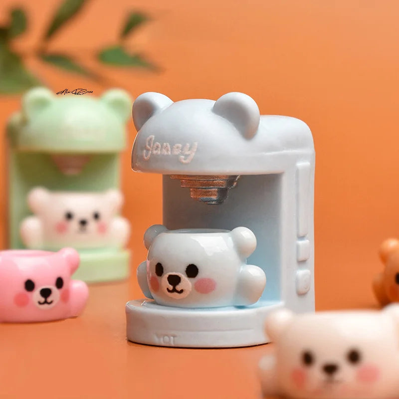 4Set Little Bear Dollhouse Miniature Coffee Machine & Cup Set Home Appliances Decor Toy for Doll House Accessories
