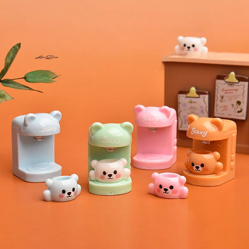 4Set Little Bear Dollhouse Miniature Coffee Machine & Cup Set Home Appliances Decor Toy for Doll House Accessories