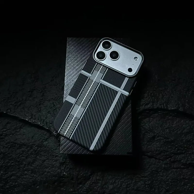 Carbon Fiber Texture Magnetic Armor Case For iphone 17 17Pro Max 16 Pro 15 14 13 Ultrathin Alloy Lens Wireless Charge Hard Cover