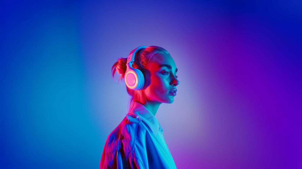 Premium wireless Bluetooth headphones with LED light/overEar stereo headset.